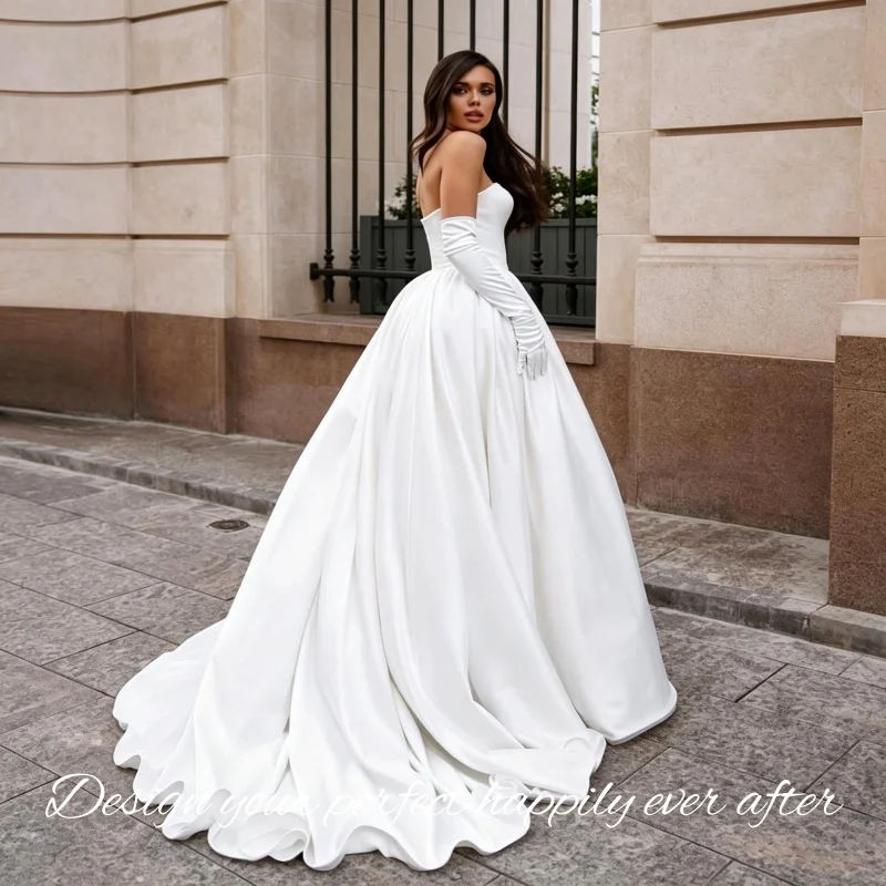 Shi Xing ke Sleek Luxury Satin Wedding Dress Sweetheart Basque Waist Chapel Train Bridal Ball Gown Customized