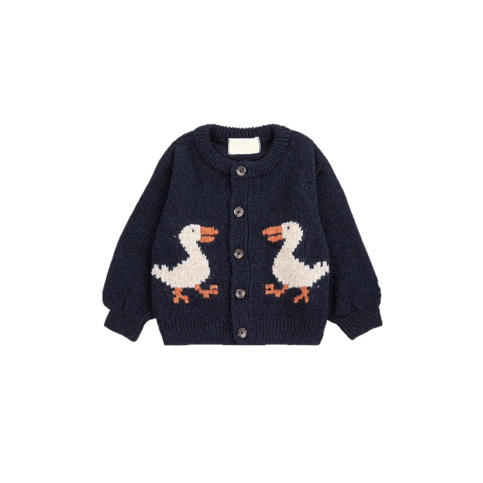 

Wool 2025 Autumn And Winter New Versatile Children's Cardigan Cute Duck Embroidery Baby Outdoor Sweater