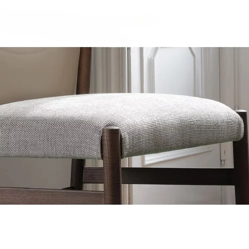 

-Nordic modern dining chair high back linen fabric saddle leather wooden frame farmhouse family hotel furniture