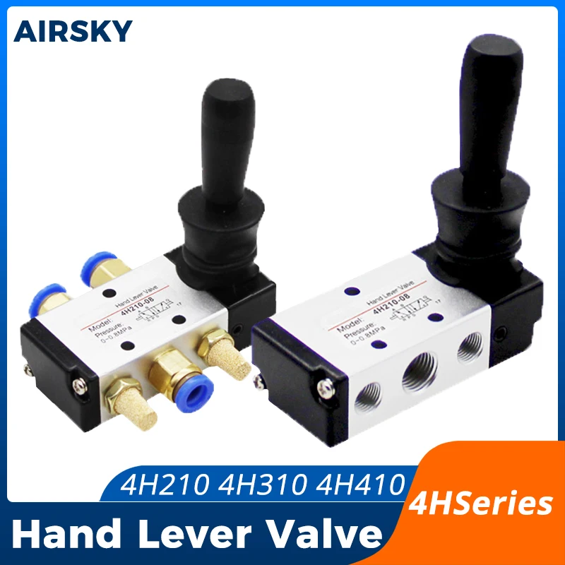 

4H210-08 4H310-10 4H410-15 5/2 Way Pneumatic Hand Lever Valve 2 Position 5 Port Air Manual Control Operated Valve