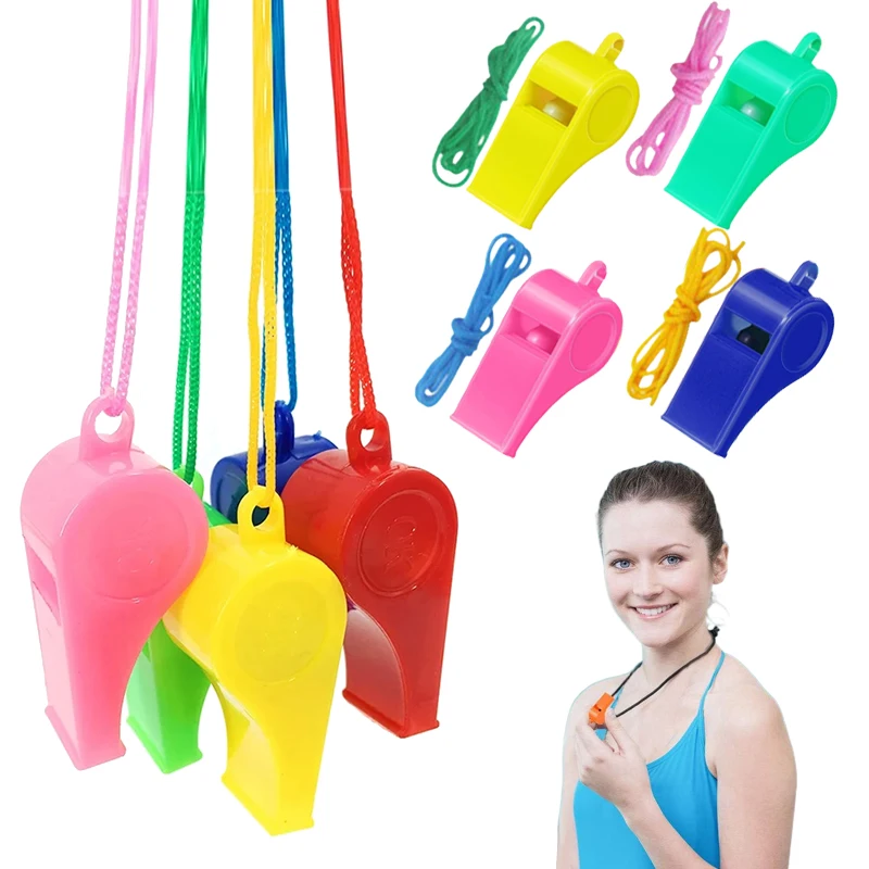 5/10/25/50pcs Plastic Whistle with Hanging Rope Colorful Bulk Whistles Cheerleading Supplies Cheering Props Activity Gifts TMZ