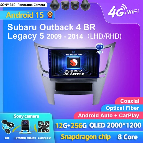 Imagen 1 del producto Reproductor Multimedia de Radio para coche Android 15 Carplay para Subaru Outback 4 BR Legacy 5 2009 - 2014 LHD Auto Autoradio unidad principal estéreo