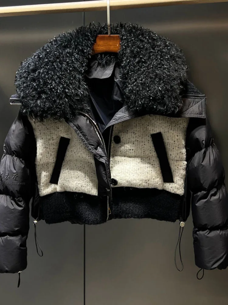 Natural Real Wool Fur Collar Winter Women 90% White Duck Down Short Jacket Female Warm Soft Coat Luxury Outerwear 2025