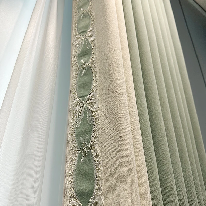 

Custom modern Simplicity Northern chenille lace green shade valance curtain tulle M1612