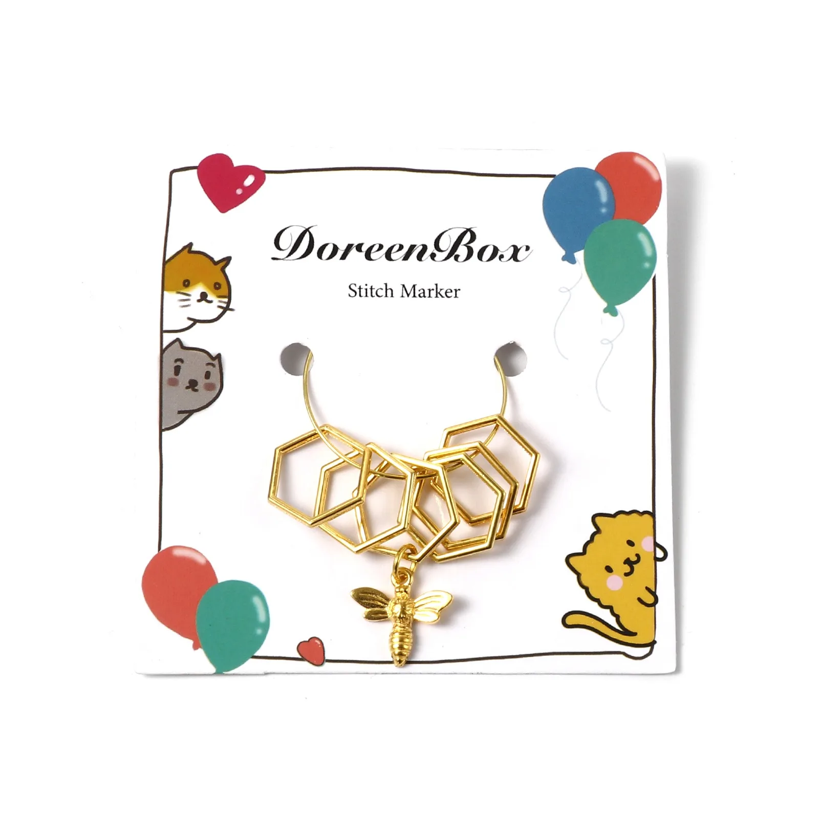 

6pcs Hexagon Bee Pendants Knitting Stitch Markers Gold Color Zinc Alloy Handamde DIY Crochet Locking Needle Clip Knitting Tools