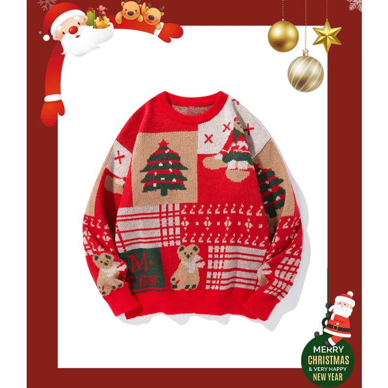 

Couple Christmas Sweater Winter Knitted Pullover Men Fleece-lined Thicken Warm Sweaters Loose Fit Family Hoodies Line Clothes