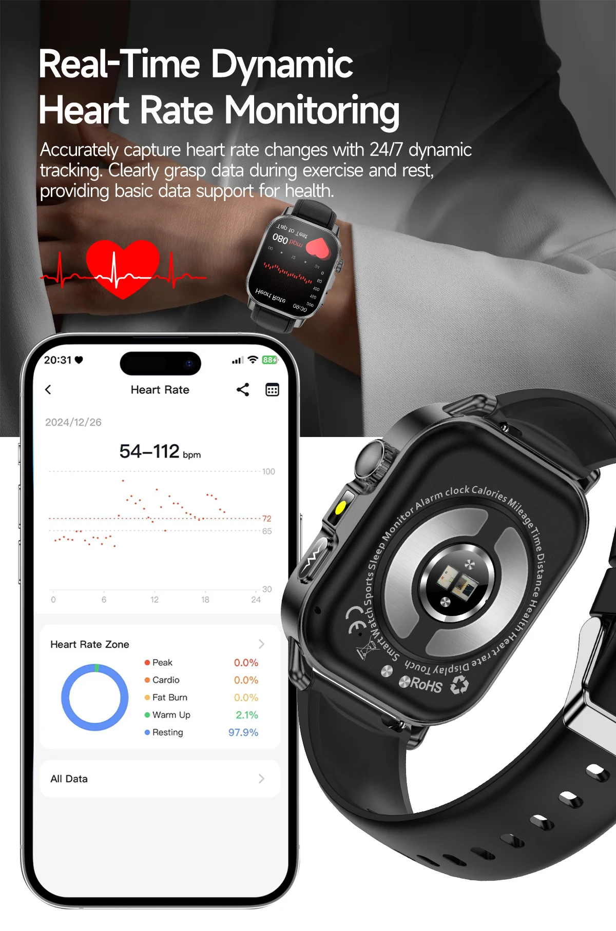 Neue Professionelle Gesundheits-Smartwatch Blutdruckmessung 2,01" AMOLED-Bildschirm Harnsäure Blutfette Taschenlampe Pflege-Smartwatch für Frauen – Detail 11