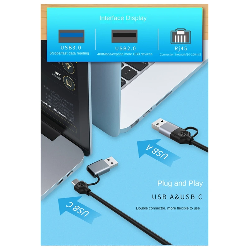 USB Wired Network Card 100Mbps RJ45 Network Card TYPE-C 3.0 Separator USB Ethernet Adapter USB3.0 HUB Extended Dock