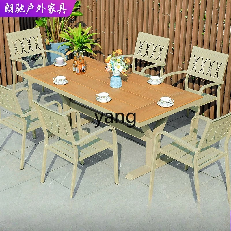 Lmm outdoor plastic wood tables and chairs preservative wood outdoor villa courtyard leisure dining table combination