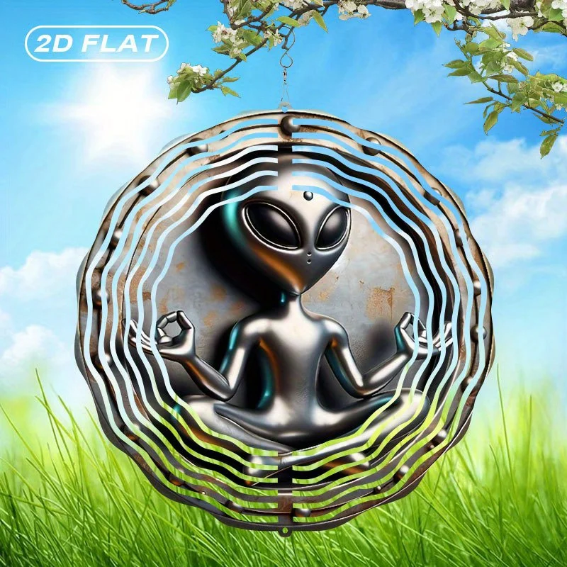 CIFBUY 2D Boho Alien Yoga Wind Chime Metal Spinner with 360 Rotating Hook Colorful Glass Hanging Ornament for Garden Patio Outdo