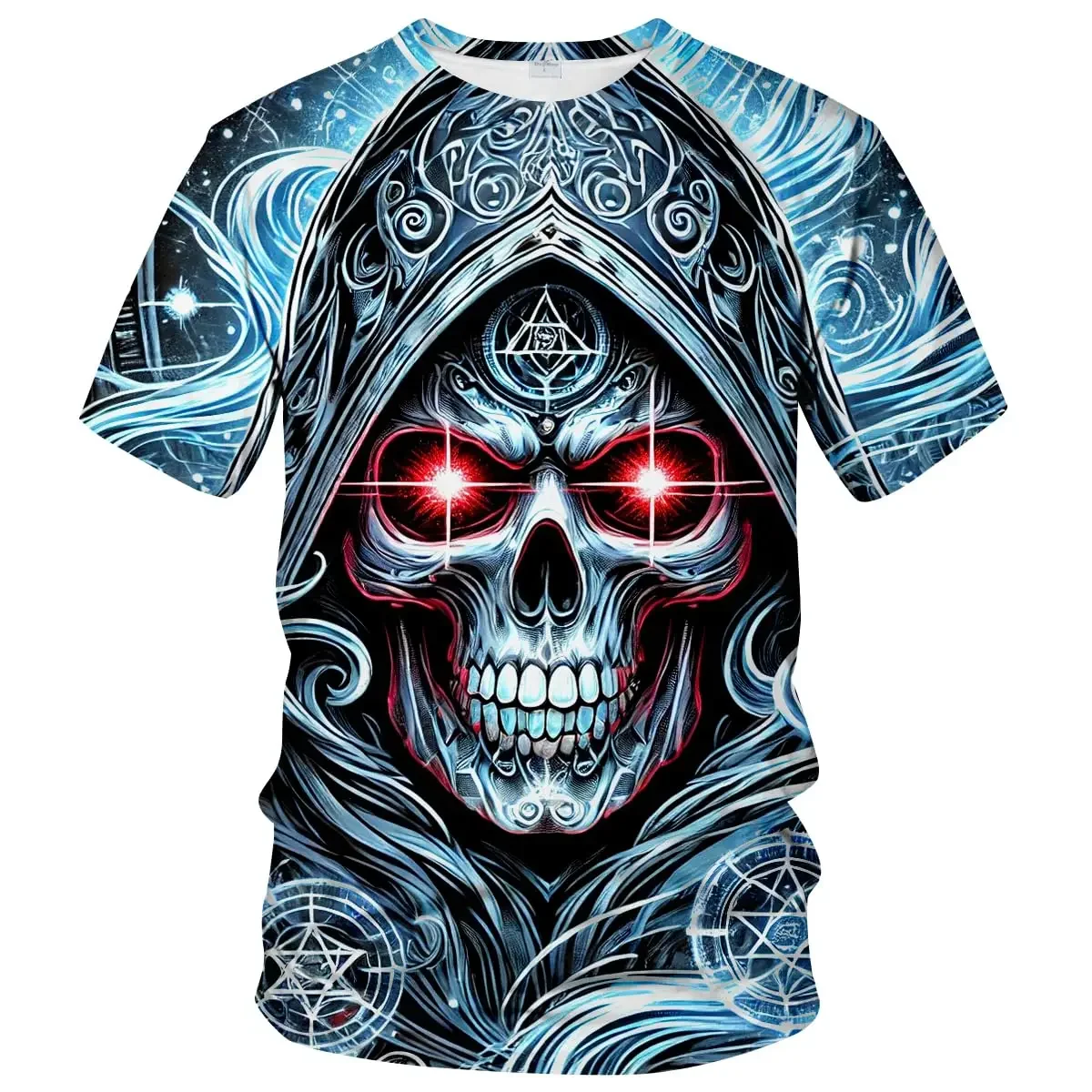 Trendy Cool Grim Reaper Skull 3D Full Print T‑Shirt Lightning City Horror Graphic Short Sleeve Punk Streetwear Tee Tops
