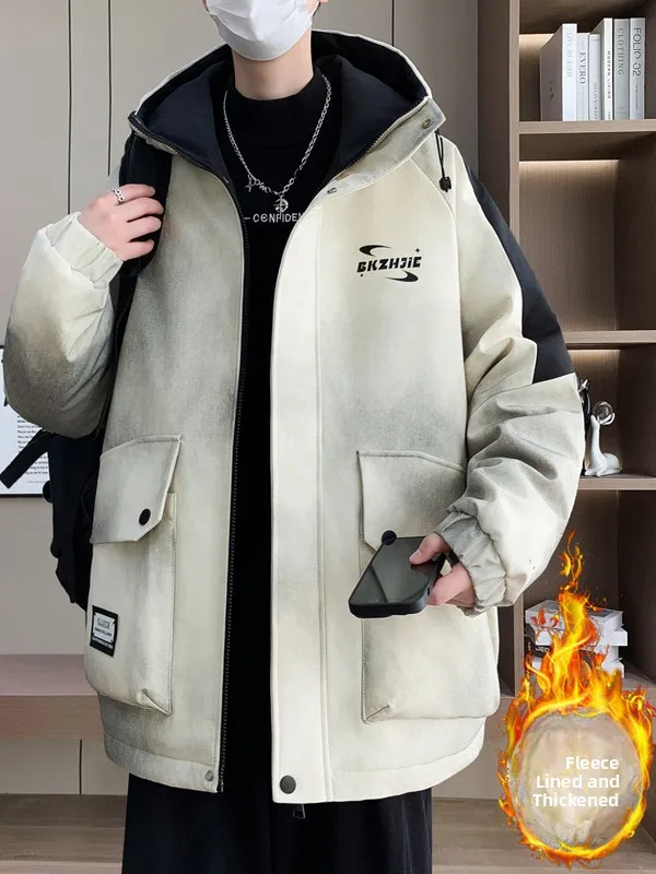 

Мужская утепленная повседневная куртка свободного кроя на флисовой подкладке для осени и зимы, молодежная, студенческая, рабочая, верхняя одежда на молнии