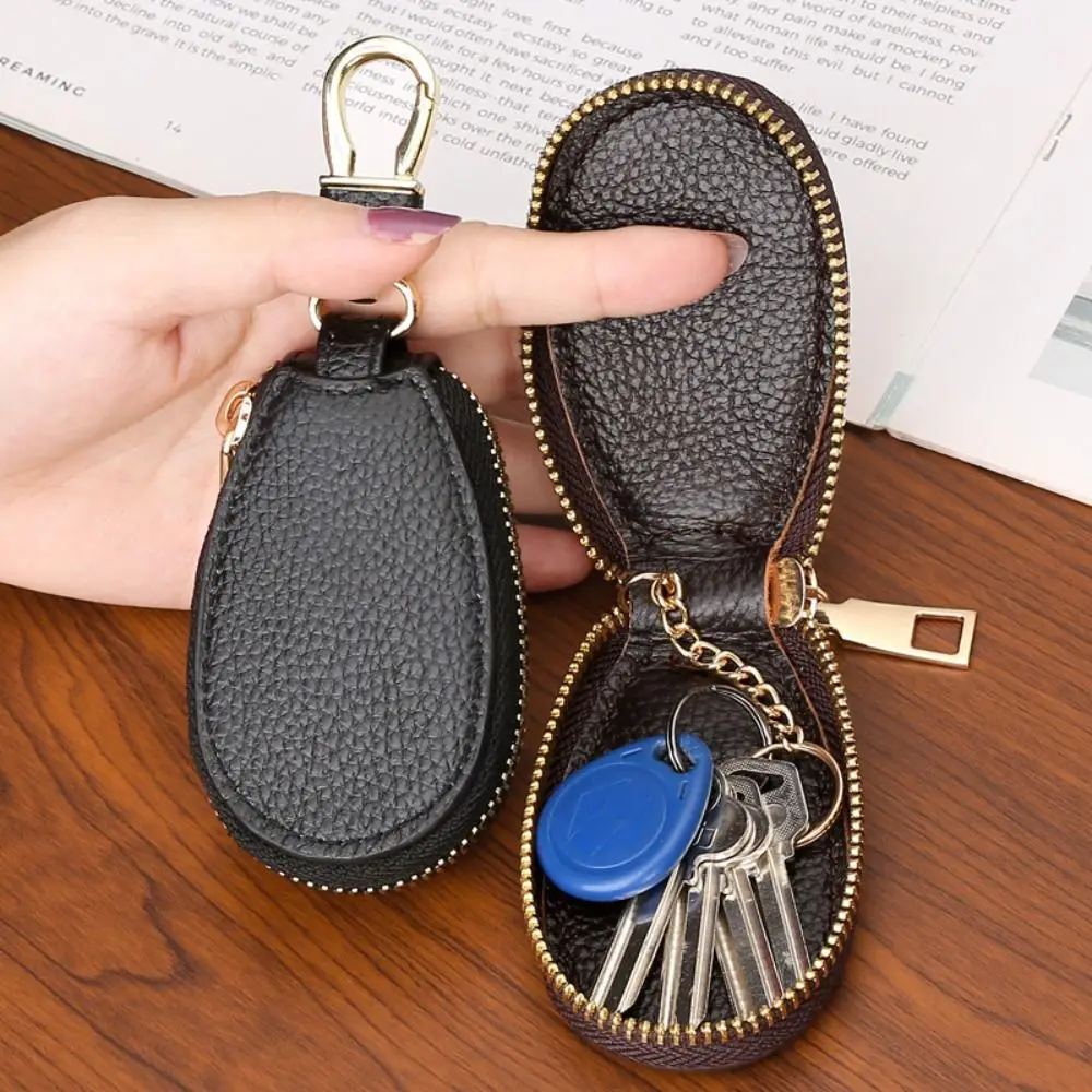 Universal Leather Car Key Bags Hook Zipper Keychain Holder Classic Wallet Organizer Men Women