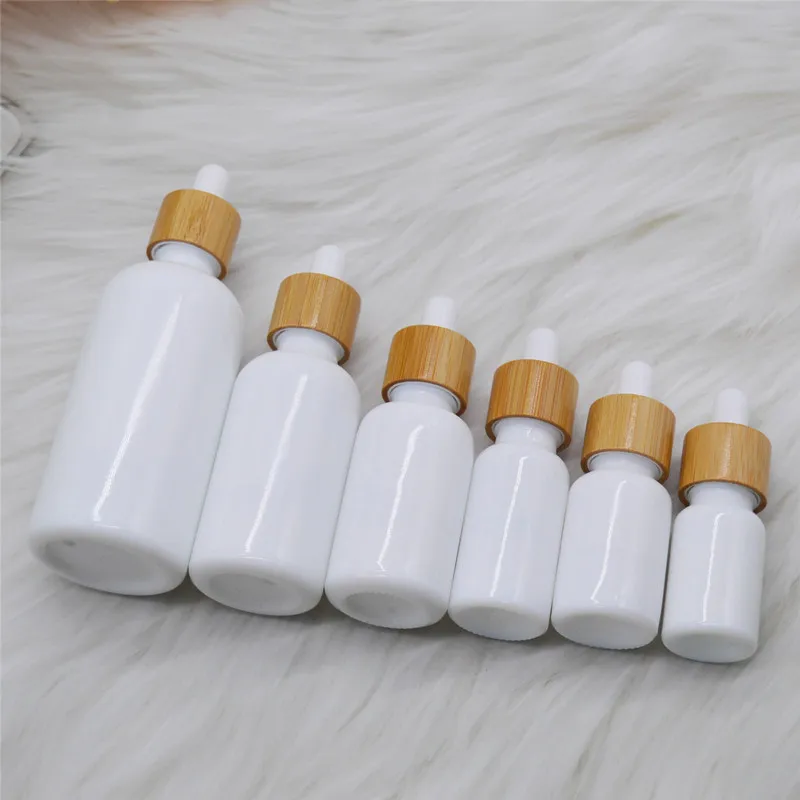 

10/20pcs 5ml -100ml Empty Dropper Bottles Essential Oil Attar Oil Bottles Porcelain White Glass Perfume Bottle With Bamboo Lid