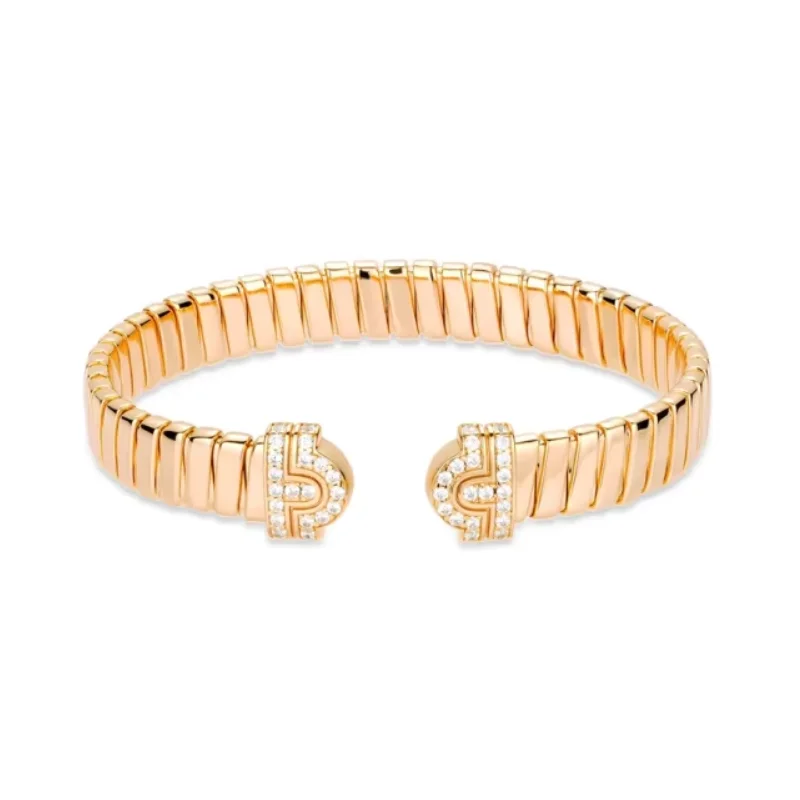 

BELLUX Fine Jewelry 925 Silver Synthetic Zircon Bracelet Champagne Gold Striped Little White Diamond Fashion Open Bangle