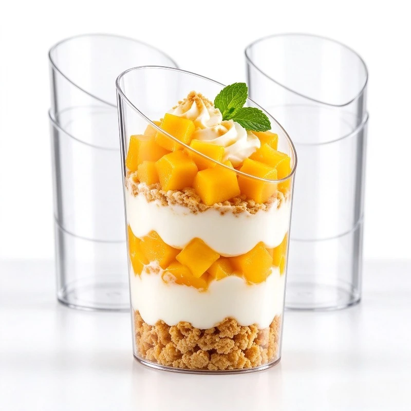 50PCS Dessert Cups Slanted Angled Rim Dessert Cups  Clear Round Parfait Cups Mousse Pudding Tiramisu Fruit Salad Serving Cups