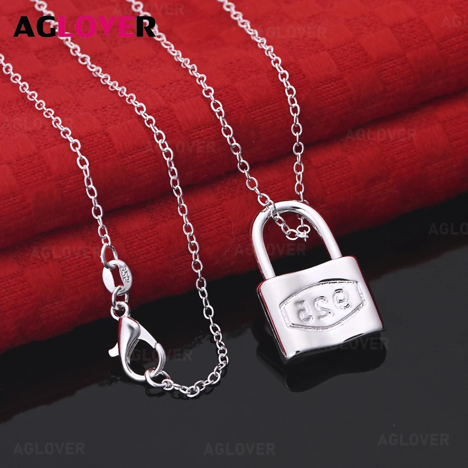 

AGLOVER 925 Sterling Silver Solid Polished Square Lock Pendant Necklace Accessories Unique Noble Women'S Banquet Jewelry