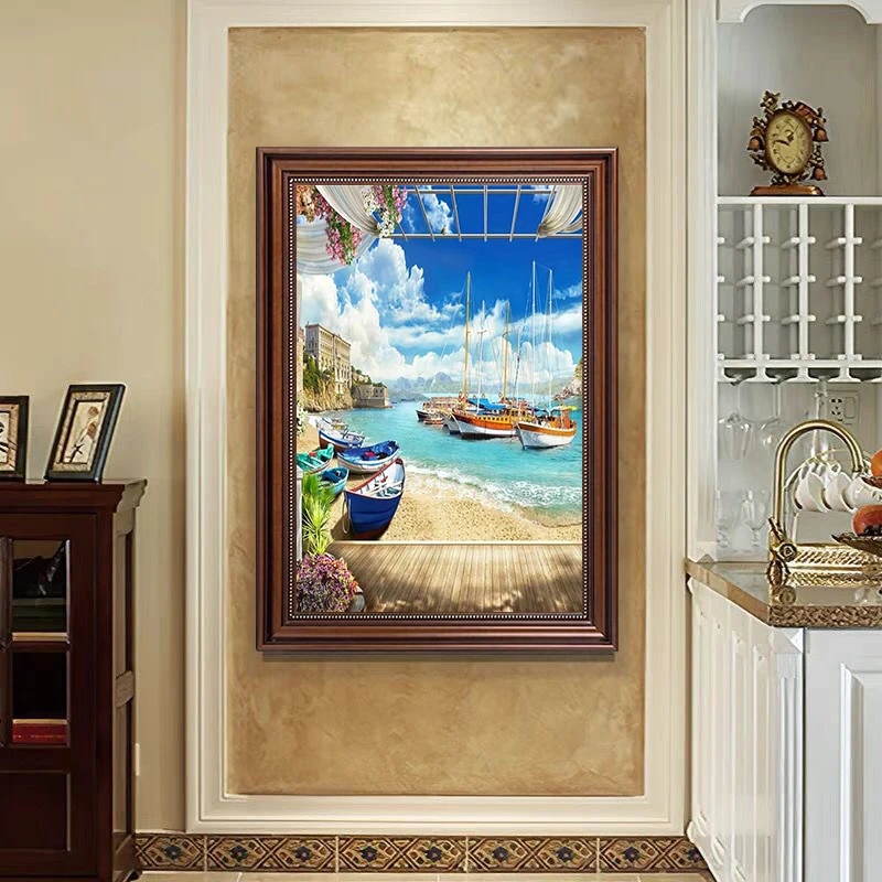 Diamond Embroidery Seaside Boat 5D DIY Diamond Painting Garden Lake Landscape Mosaic Cross Stitch Kits Balcony Home Decor Art