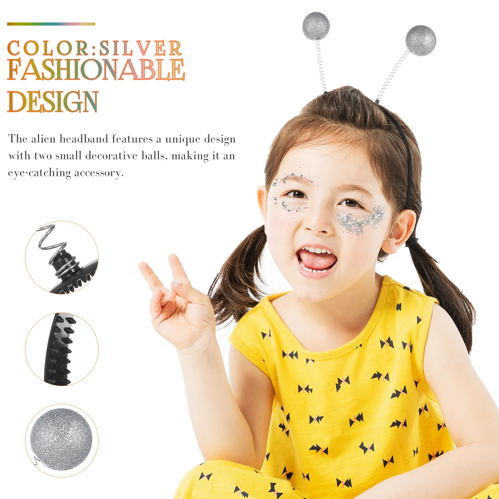 الفضة عقال هوائي تصميم بريق الشعر التبعي للنساء حزب كرنفال تأثيري حلي متعة غطاء الرأس #4