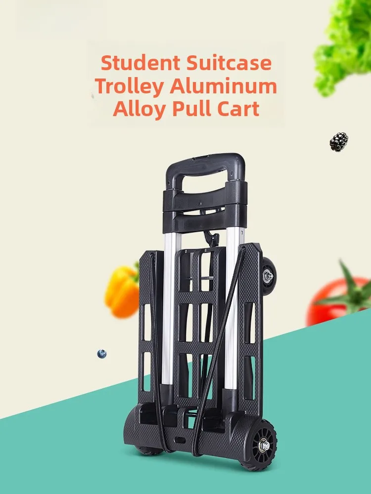 イージーブランド軽量アルミ合金製プルカート家庭用プッシュカート小型ポータブル学生荷物トレーラー折りたたみ式ショッピングカート