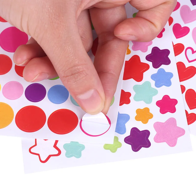 6 Sheets Stickers Dots Star Heart Colorful Children DIY Accessories Sticker Diary Decoration Growth Handbook Kids Rewards TMZ