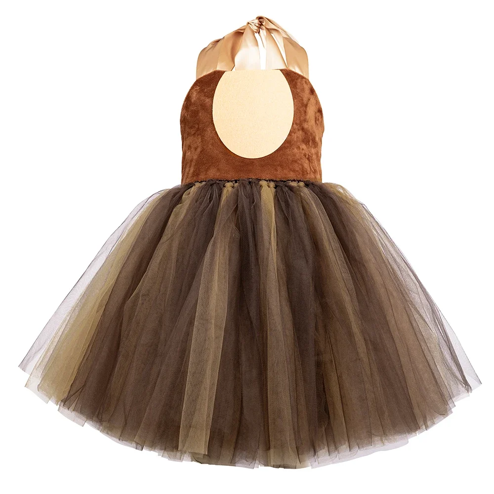 Brown Bear Tutu Dress for Baby Girls Halloween Carnival Costume Jungle Party Animal Dress Up Outfits Kids Fancy Perform Clothes