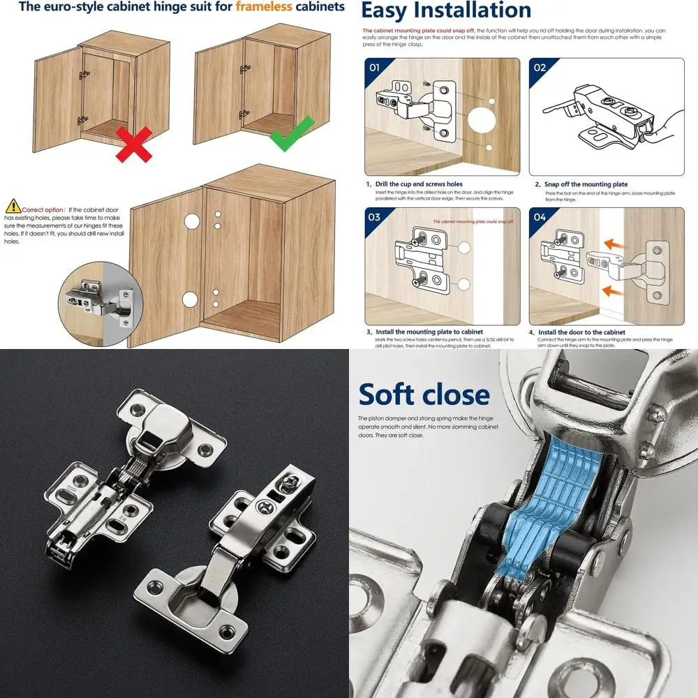 

European 30-Pack Heavy-Duty Concealed Hinges for 15-Pair Kitchen Cabinets - Adjustable, Soft Close, Full Overlay