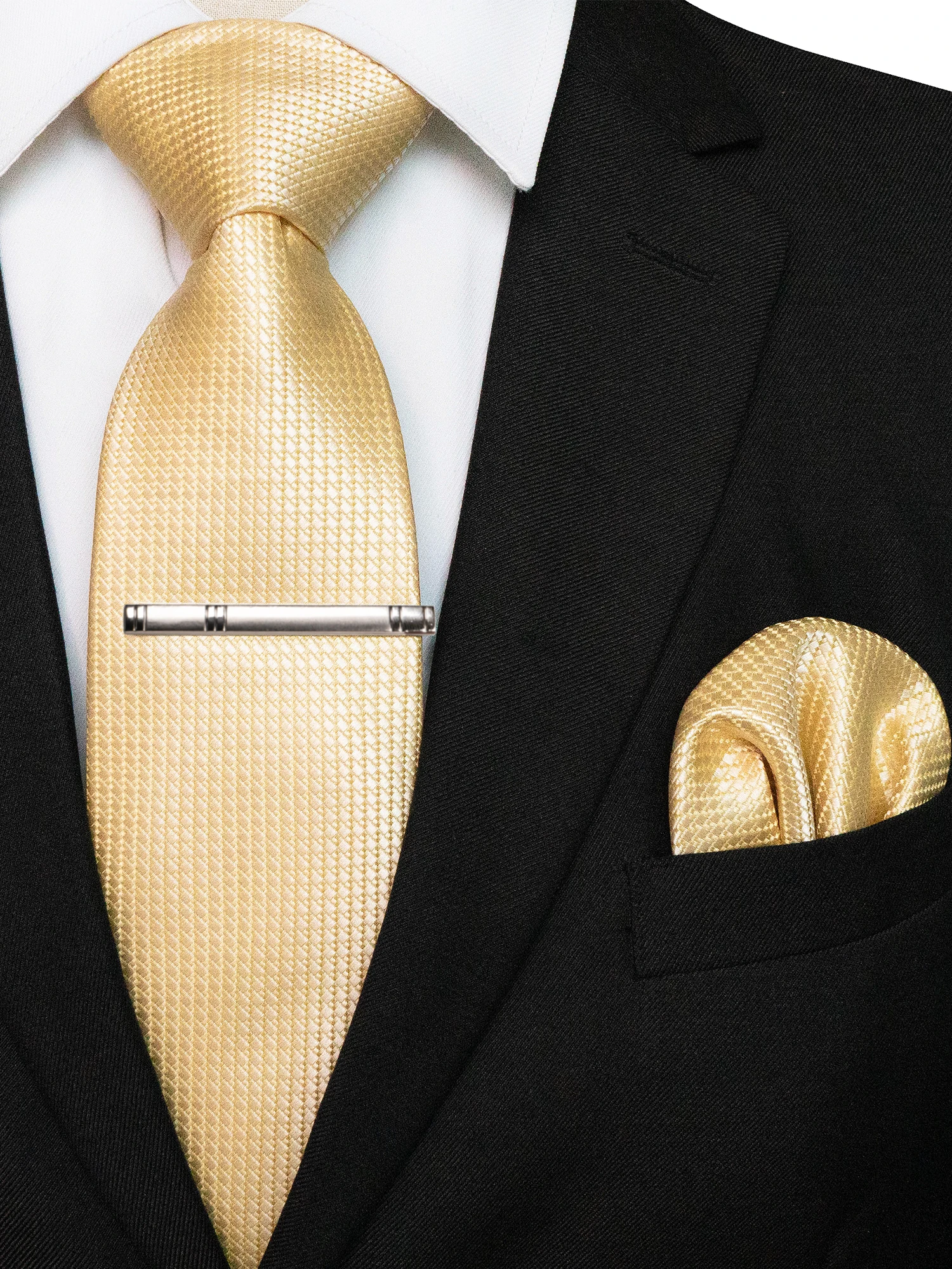 KAMBERFT Klassische Herrenkrawatte mit Krawattenklammer und Einstecktuch, 3-teiliges Set für Büro, Hochzeit, Party – Detail 16