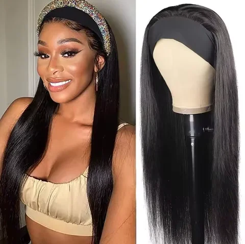 Headband Wig Human Hair Bone Straight 180% Density Full Machine Made Peruvian Human Hair Wigs For Black Women Easy to Wear Daily Style