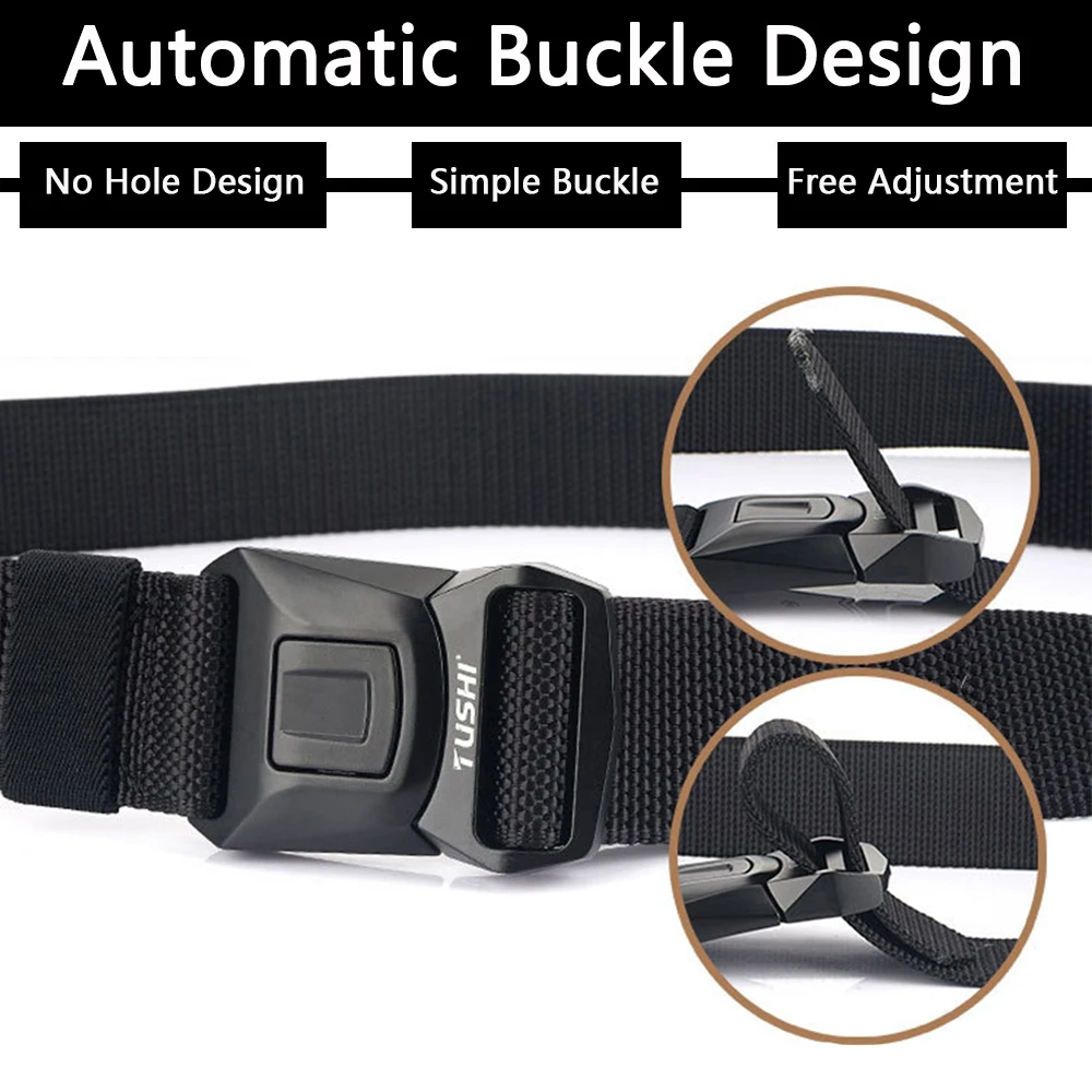 TUSHI New Tactical Belt for Men Nylon Metal Automatic Buckle Police Duty Military Belt Outdoor Girdle Casual Elastic Belt Male