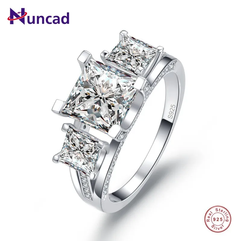 

NUNCAD New 925 Sterling Silver Luxury Wedding Anniversary Engagement Ring 2.5 Ct Jewelry 3 Stones Anillos Mujer Silver Ring