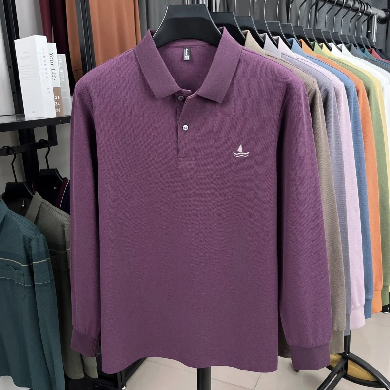 100% pure cotton light luxury brand men's long sleeved polo shirt spring autumn fashion sailboat embroidery top boutique T-shirt