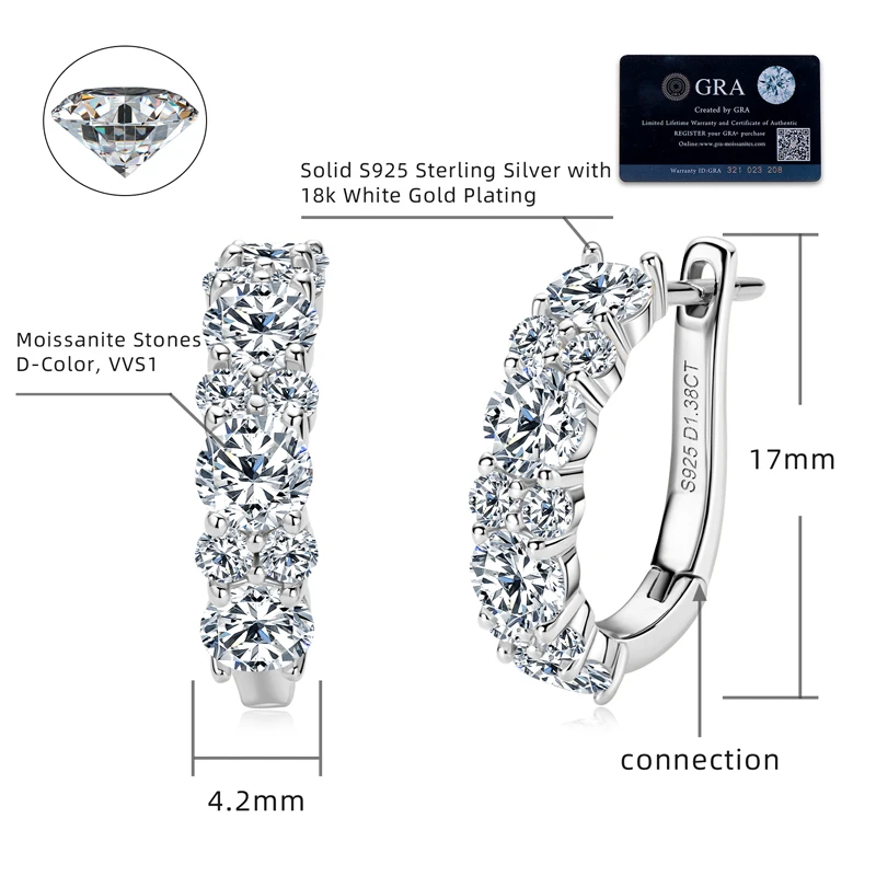 IOGOU VVS1 Real Moissanite Moissanite Jewelry Set 925 Sterling Silver Curved Necklace Earrings Elegant Bridal Wedding Gife