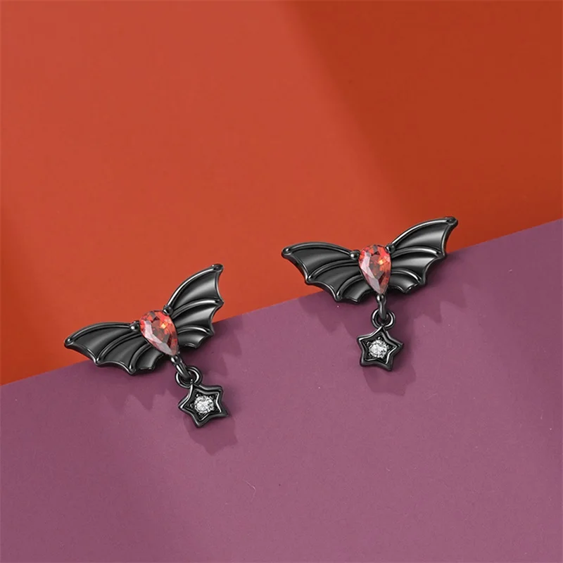 925 Sterling Silver Halloween Luminous Elf Spider Bat Earrings Maple Leaf Rose Ladies Earrings Party Gift