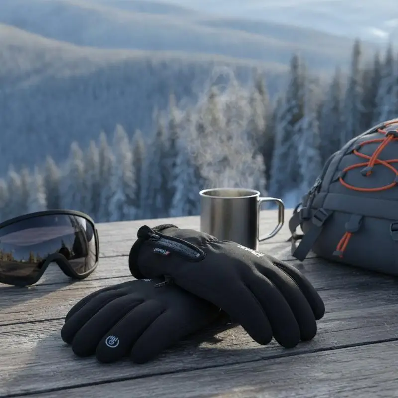 Motorradhandschuhe Winter Thermofleece Gefüttert Kälteschutz Vollfinger Touchscreen Ski Wasserdicht Reit-Zubehör – Detail 6