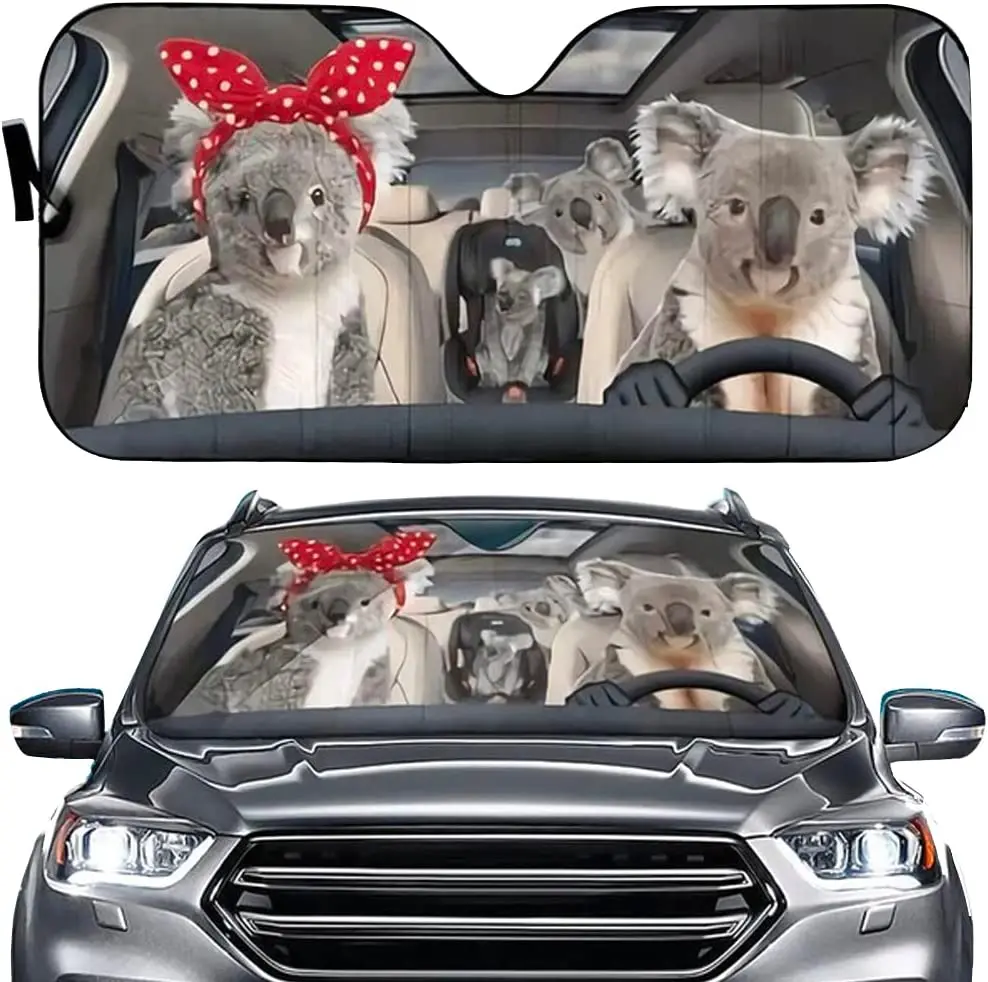 Cute Koala Team Pattern Car Sunshade Funny Koala Family Auto Sunshade for Car Decor Interior Protector Anti-UV Block Sun Visor