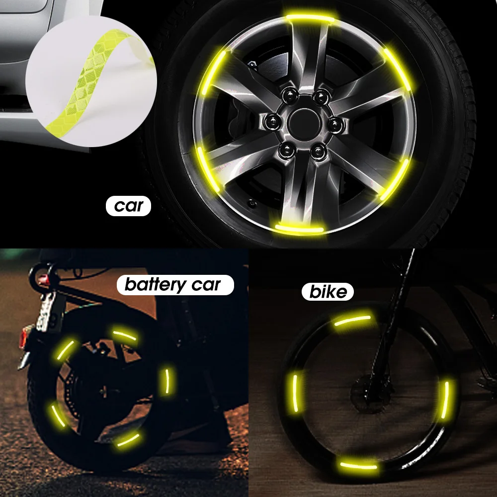 20pcs Car Wheel Hub Reflective Sticker Bike Motorcycle Tire Rim Reflective Strips Luminous Stickers for Safety Reflective Tape