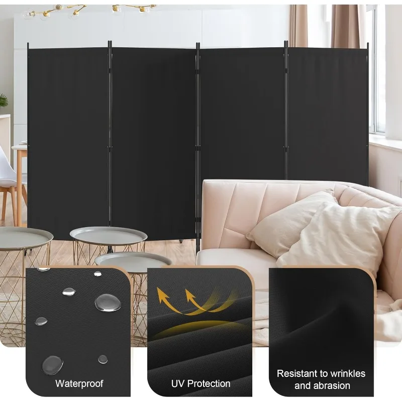 Room Divider, 4 Panel Privacy Screens, 88” Portable Room Dividers with Metal Feet