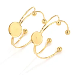 Adjustable Stainless Steel Bracelet Bangle Round Blank Base Fit 20mm Cabochon Cameo Bases Trays Bezel Setting DIY Jewelry Making
