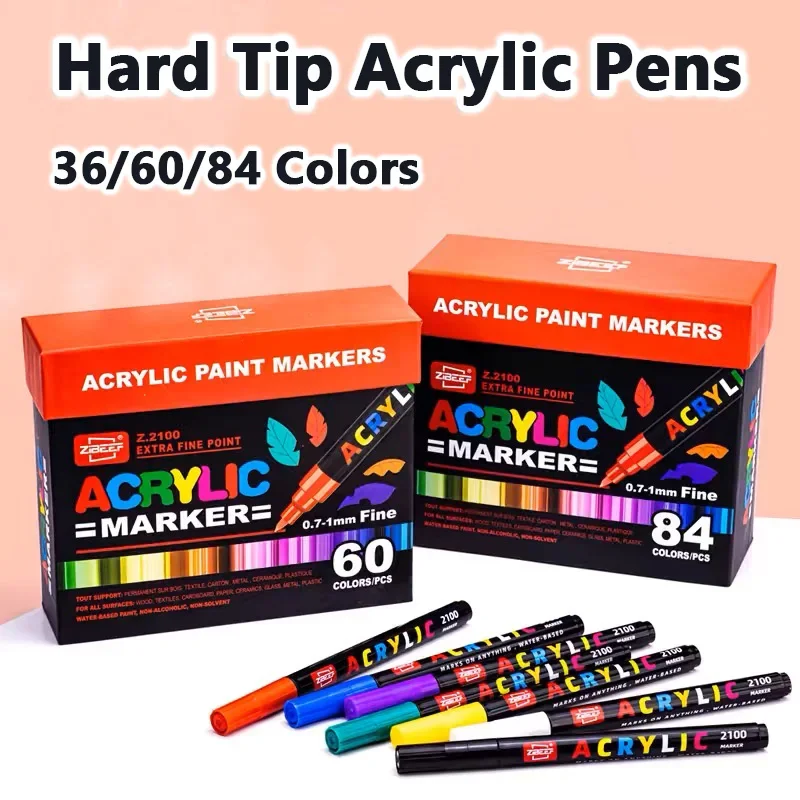 36/60/84 Colors Acrylic Markers Pen for Rock Painting Hard Tip Waterproof Paint Markers Fabric Markers Art Supplies Stationery