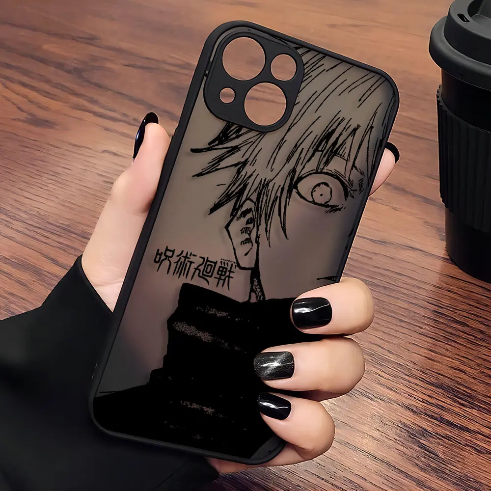 Blcak Hot Jujutsu Kaisen Anime Phone Case For iPhone 15 14 13 12 11 Mini Pro Max XR XSMax 7 8 Plus Matte Transparent Back Cover