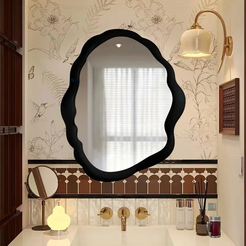 French-style Bathroom Wall-mounted Irregular Shaped Cream-colored Artistic Anti-fog Makeup Mirror
