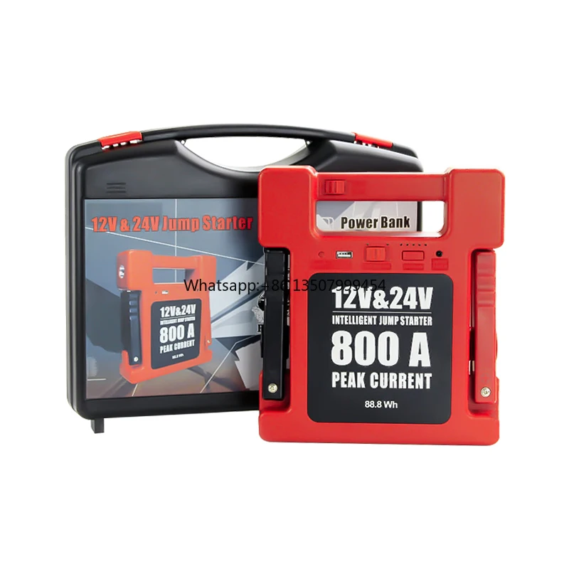 Reliable 24V 24000mAh Automotive Jump Starter 800A Peak 1000+ Recharge Cycles Power Bank Truck Motorcycle Cold Weather Use LED