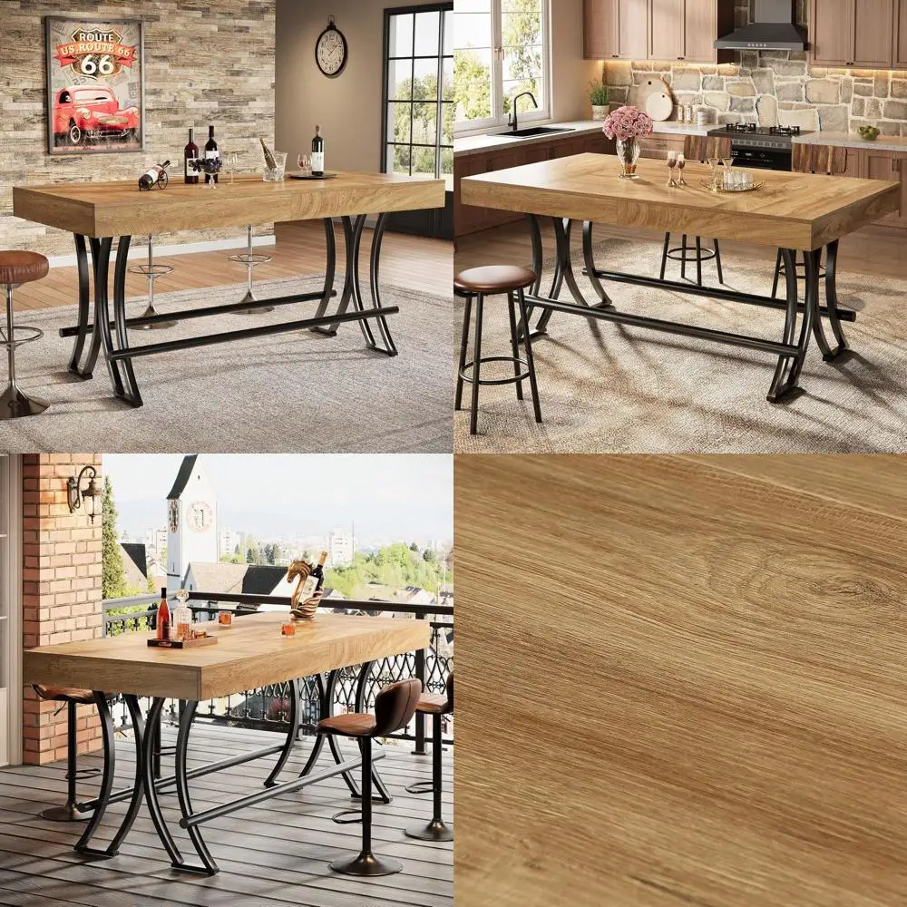 

Industrial Rustic Brown Metal Footrest 63 Counter Height Bar Table for Kitchen Dining or Home Bar Entertainment