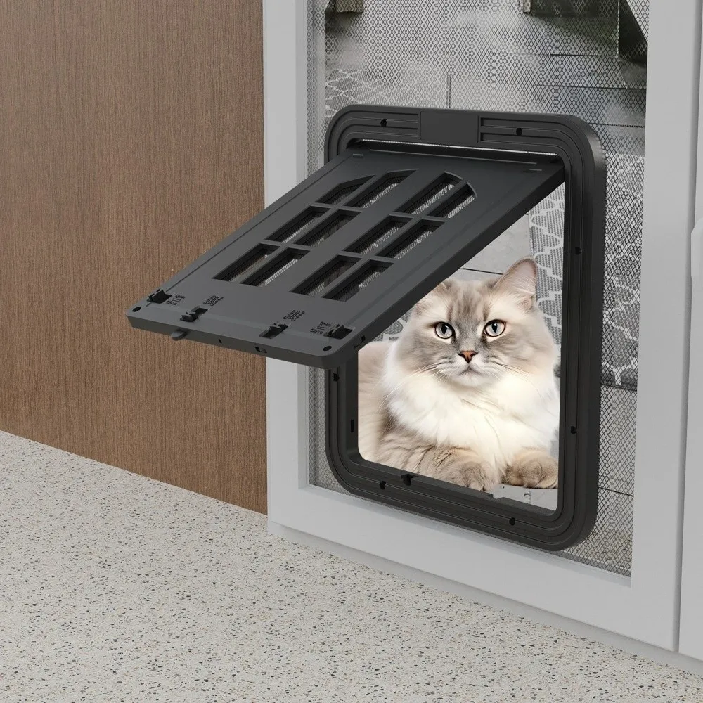

Self-Closing Dog Screen Door Reinforced Heavy Duty Pet Lockable Screen Door Magnetic Flap 4 Entry Ways Cat Door Hole Balcony