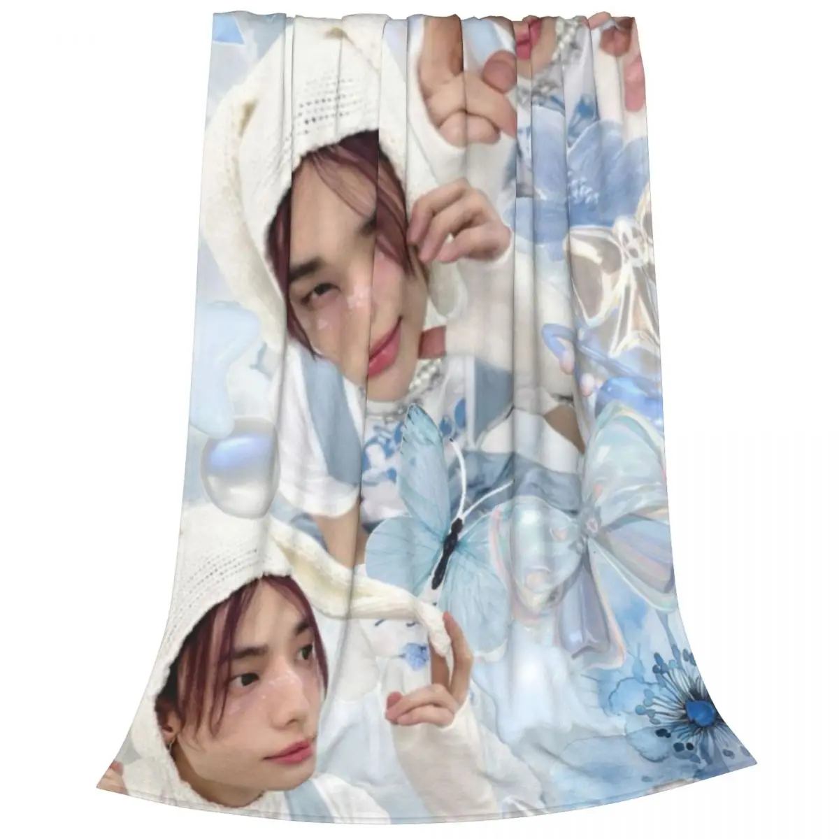 Fluffy Baby Blanket KPOP Hyunjin Collage Sofa Camp Nap Bedspread Cozy Flannel Blanket Bedroom Decor