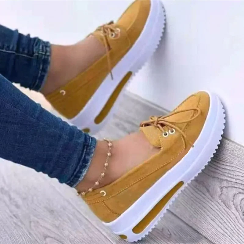 Lace Up Loafers Brand Women Shoes Summer Fashion Solid Color Platform Shoes Autumn Slip on Flat Woman Vulcanized Shoes Plus Size