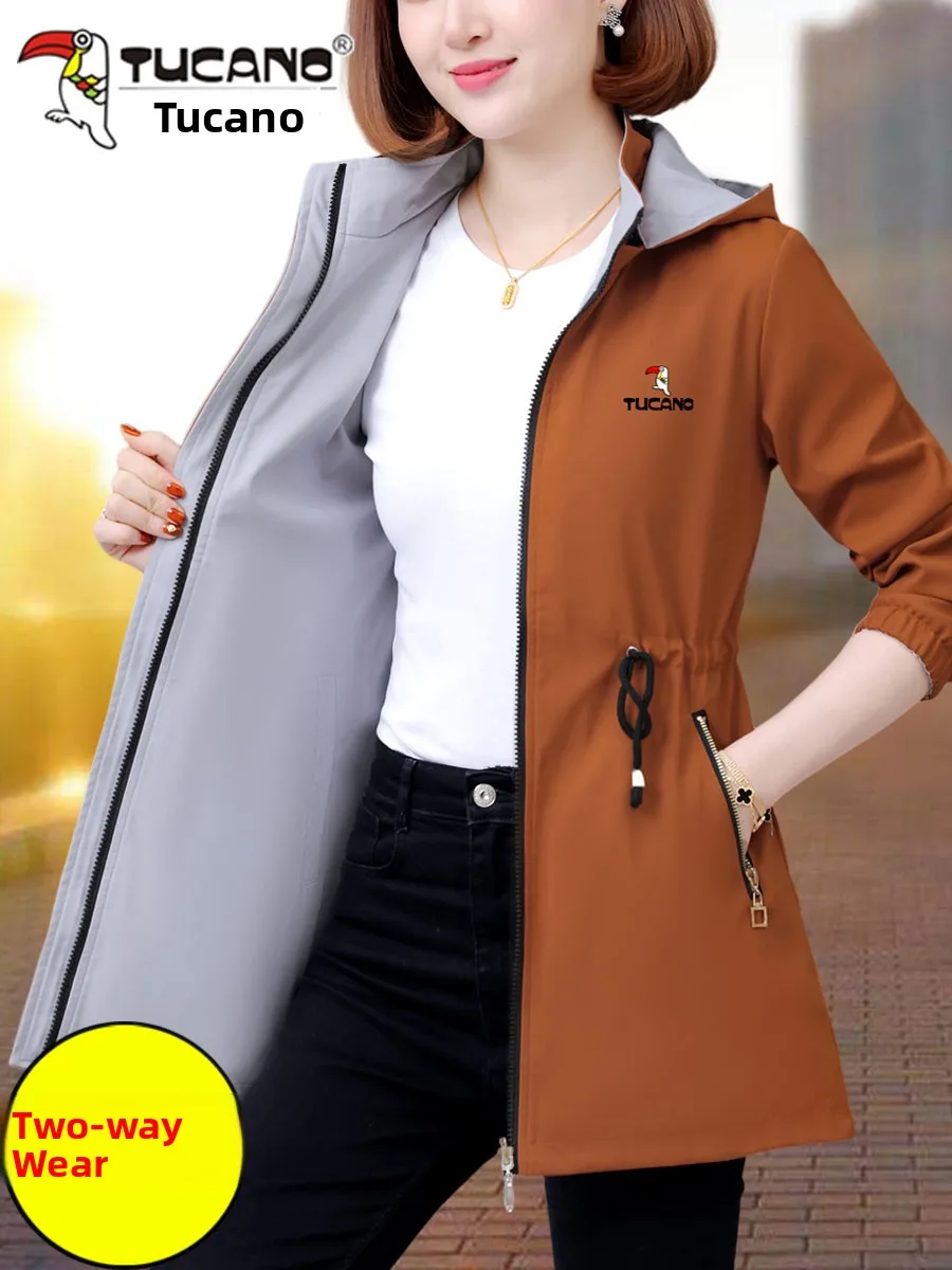 Double-Sided Wear Casual Style Women's Jacket Middle-Aged Mom Coat Spring Autumn New Arrival TUCANO Polyester Fiber