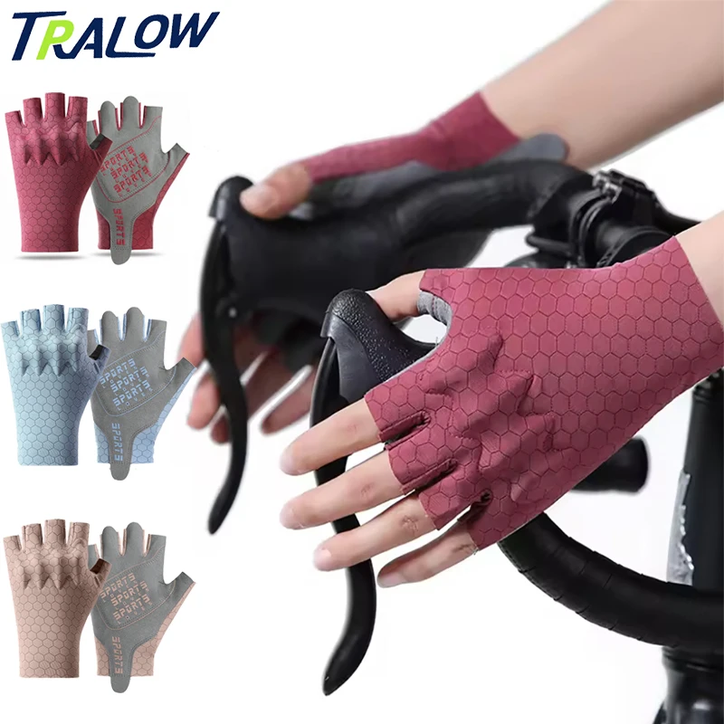 

TRALOW Half Finger Cycling Gloves - Breathable Shock Absorbing Bike Gloves for Men Women Fishing Sports Road Mountain Biking