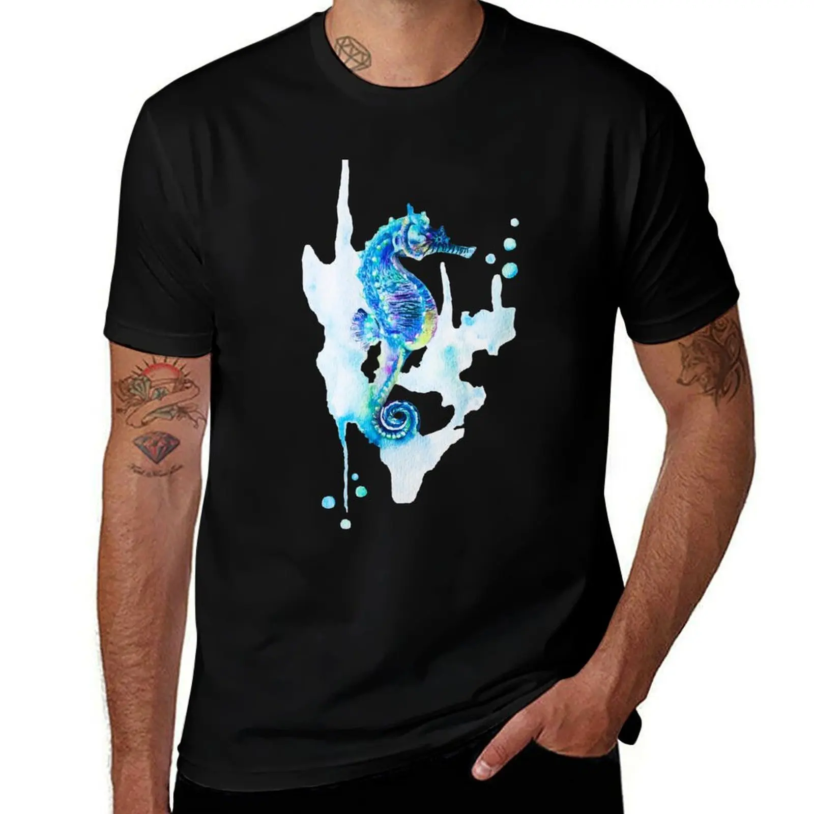 Watercolor Seahorse T-Shirt Trendy Print Short Sleeve T-Shirt